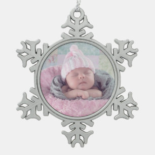 Baby Foto Personalisiert Weihnachtsgeschmack Schneeflocken Zinn-Ornament