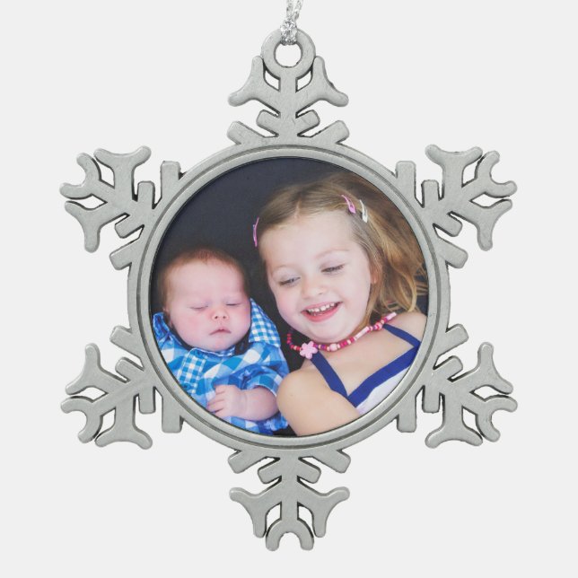Baby Foto Personalisiert Weihnachtsgeschmack Schneeflocken Zinn-Ornament (Vorderseite)