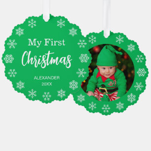 Baby-Foto Schneeflocken Grün Mein erstes Weihnacht Ornament Karte