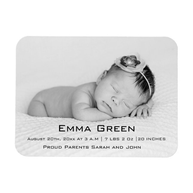 Baby Foto Script Geburtsname Personalisiert Magnet (Horizontal)