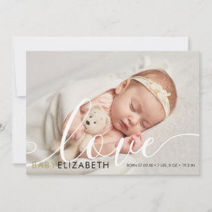Baby-Foto Süßes Skript Gold Liebe Herzen Geburt Ankündigung