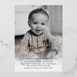 Baby-Foto-Taufe Roségold Folieneinladung