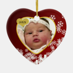 Baby-Foto-und Geburts-Datums-Weihnachten Snowy Keramikornament
