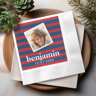 Baby Foto und Geburtstag Niedlicher Junge Streifen Serviette