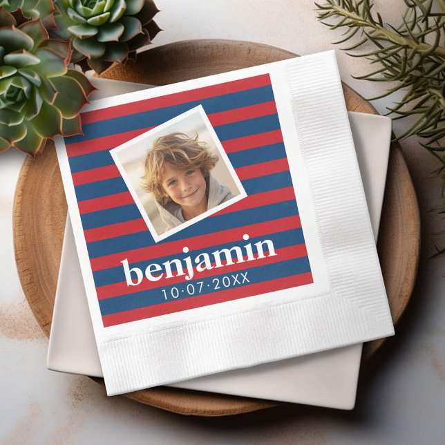 Baby Foto und Geburtstag Niedlicher Junge Streifen Serviette (Custom Party Napkins)