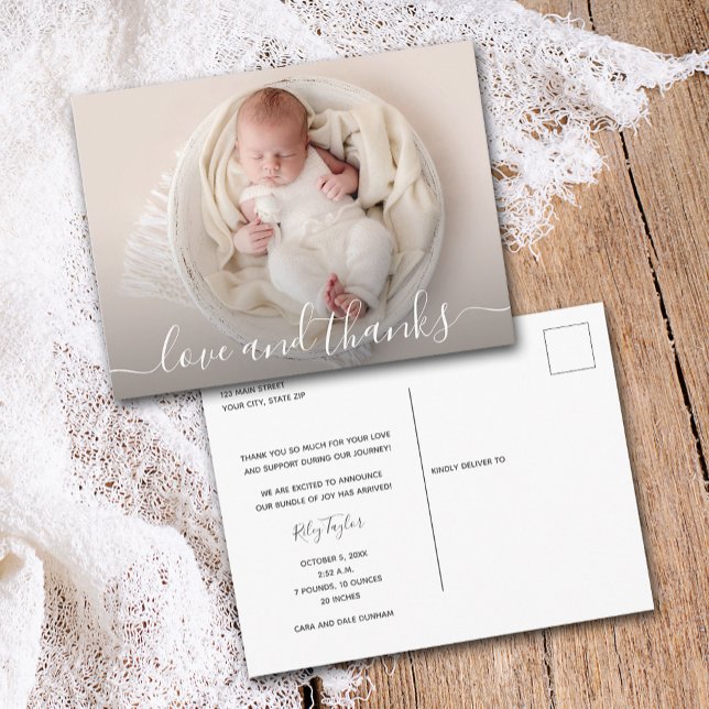 Baby Foto Vielen Dank, dass Sie die Ankündigung Postkarte (Newborn baby photo thank you birth announcement postcards)