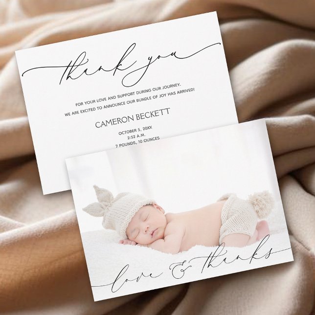 Baby Foto Vielen Dank, dass Sie die Geburtsmeldung Ankündigung (Baby photo thank you message birth announcement)