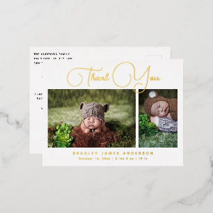 Baby Foto Vielen Dank für die moderne Script Birth Folie Einladungspostkarte