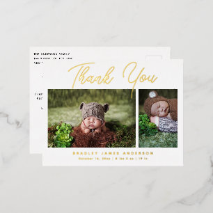 Baby Foto Vielen Dank für die moderne Script Birth Folie Einladungspostkarte
