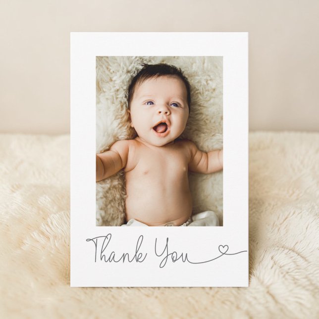 Baby Foto Vielen Dank Heart Modern Baby Dusche Dankeskarte (Von Creator hochgeladen)