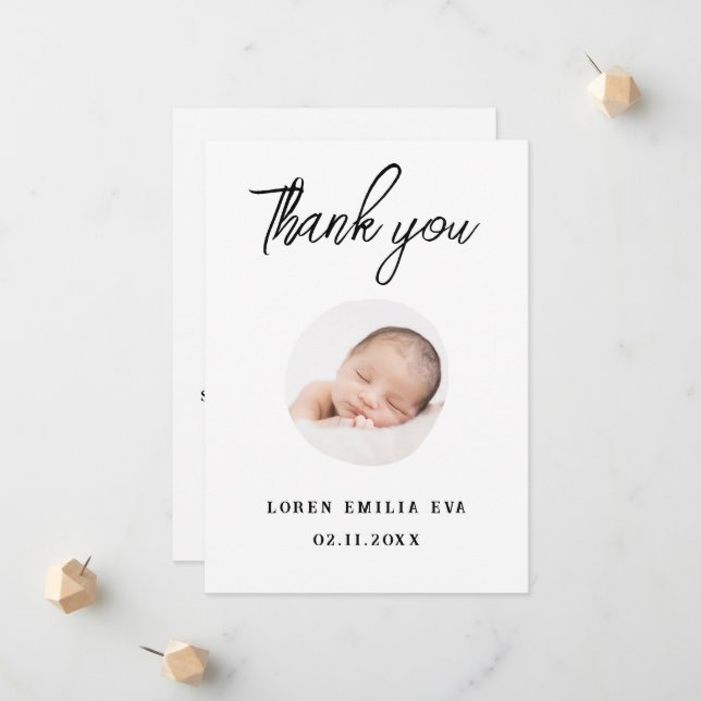 Baby Foto von Thank You Script Heart Birth Ankündigung (Vorderseite/Rückseite Beispiel)