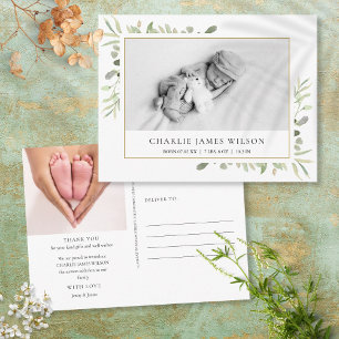 Baby Foto Watercolor Greenerity Birth Danke Po Postkarte