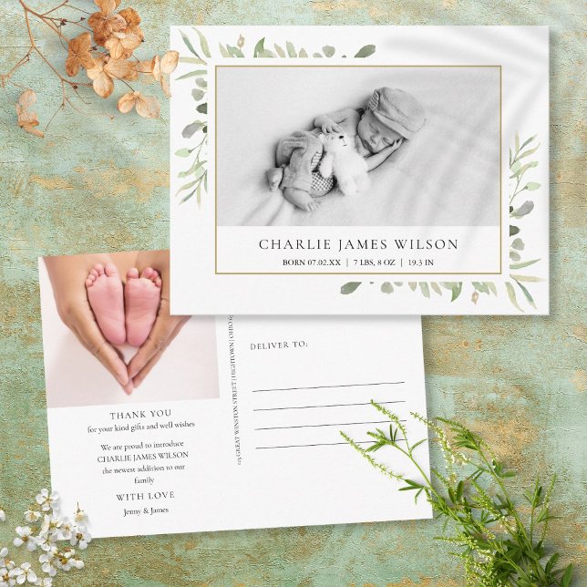 Baby Foto Watercolor Greenerity Birth Danke Po Postkarte (Von Creator hochgeladen)