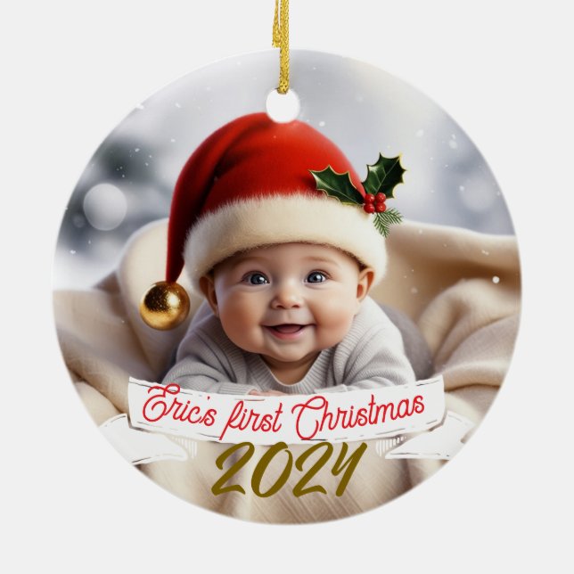Baby Foto Weihnachten Niedliche Füchse und Bunnies Keramik Ornament (Hinten)