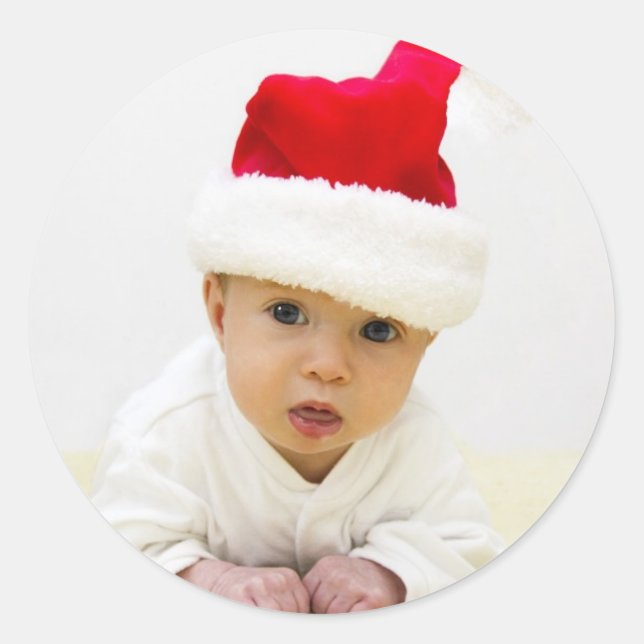 Baby Foto Weihnachtsaufkleber Runder Aufkleber (Vorderseite)