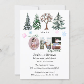 Baby Foto Winter ONEderland Erster Geburtstag Einladung