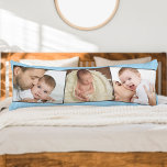Baby Foto ZigZag Picture Montage Seitenschläferkissen<br><div class="desc">Kreieren Sie Ihr eigenes, einzigartiges Kissen mit 3 Ihrer Lieblings-Babybilder. Die Bildvorlage ist ein Set bis zur Erstellung der Foto-Collage in einer subtilen Zickzack-Montage. Ihre Fotos werden im Landschaftsformat dargestellt und mit einem schmalen grauen Rahmen gerahmt. Sie können auch den Namen und das Geburtsdatum des Babys (oder einen anderen benutzerdefinierten...</div>
