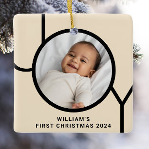 Baby-Foto zum ersten Weihnachten Creme Keramikornament