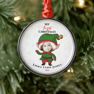 Baby-Foto zum ersten Weihnachten, Kleiner-Elfen-Ko Ornament Aus Metall