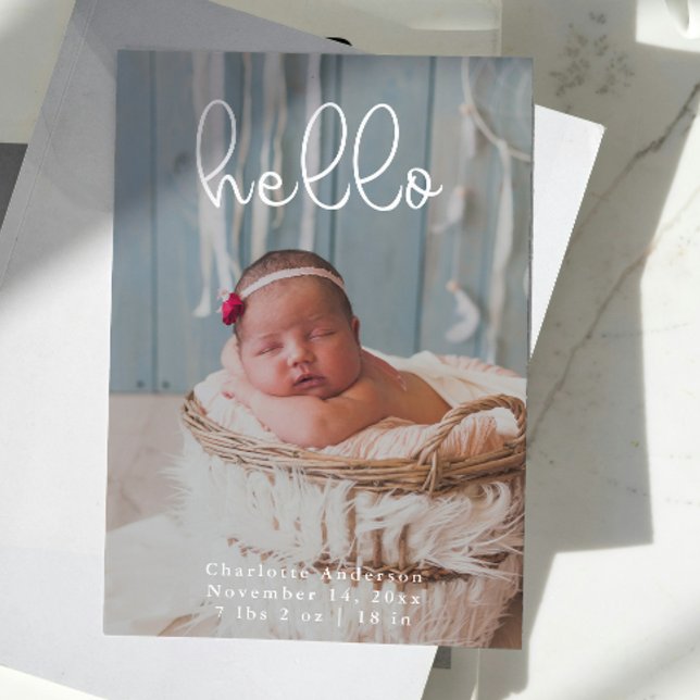 Baby Fotos Moderne Elegante Kalligraphie Geburt Ankündigung (Baby Photos Modern Elegant Calligraphy Birth Announcement)