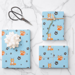 Baby Fox Animal Sleeping Paw Prints Tracks Geschenkpapier Set