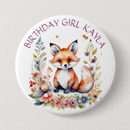Baby Fox bei Blume Geburtstag gIRL Personalisiert Button