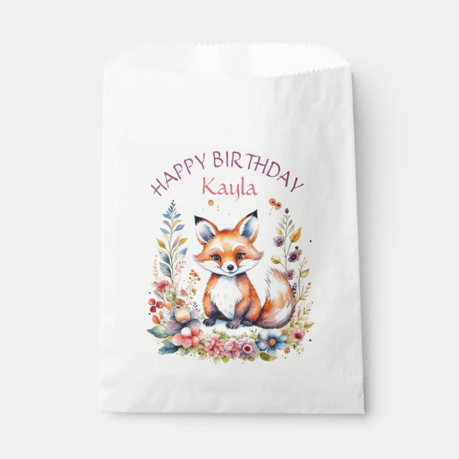 Baby Fox bei Blume Geburtstagsparty Geschenktütchen (Vorderseite)