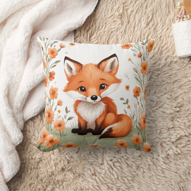 Baby Fox Peach Floral Blume Babydusche Geschenk Kissen (Decke)