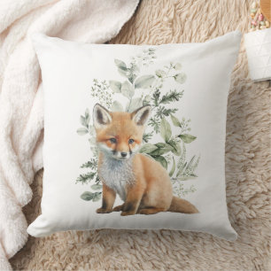 Baby Fox Sage Green Leafy Eucalyptus Kinderzimmer  Kissen