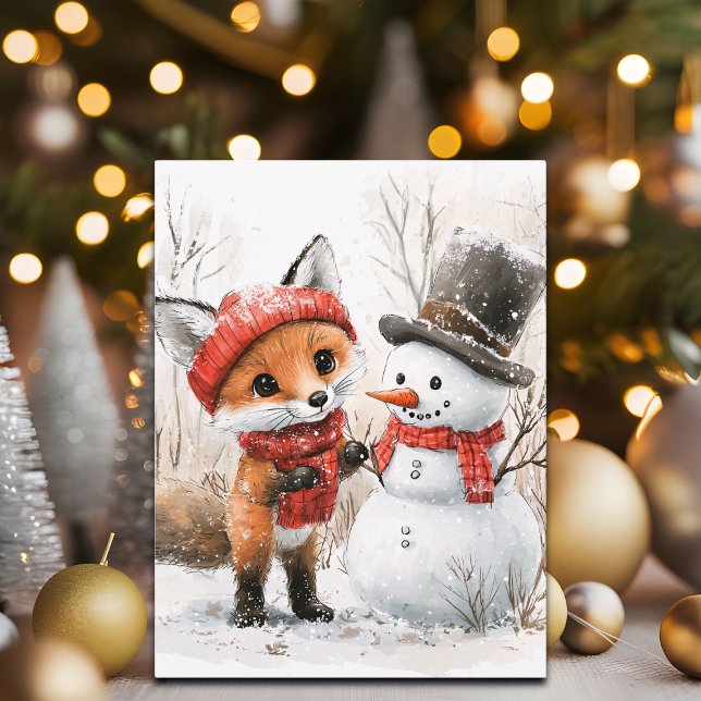 Baby Fox und Snowman Feiertagspostkarte (Von Creator hochgeladen)