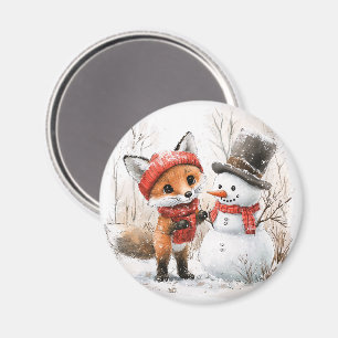 Baby Fox und Snowman Magnet