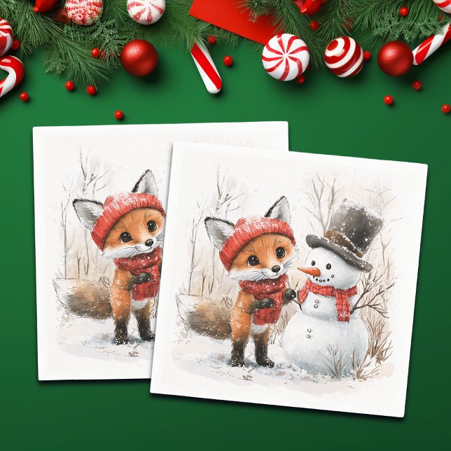 Baby Fox und Snowman Serviette (Von Creator hochgeladen)