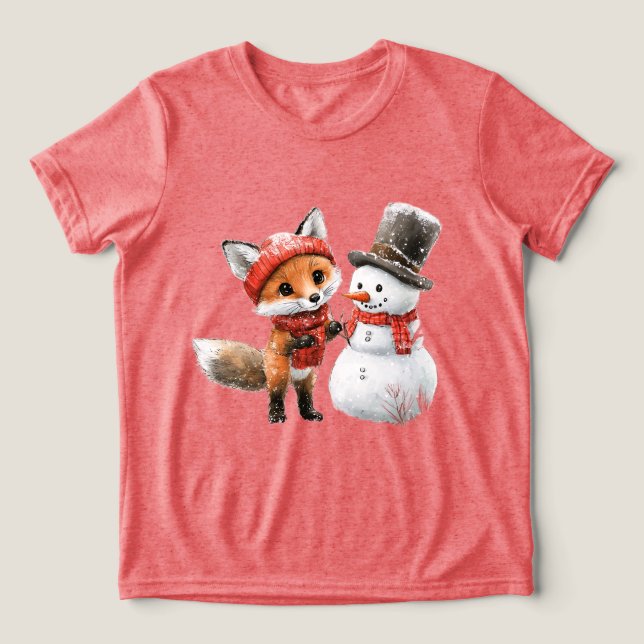 Baby Fox und Snowman Tri-Blend Shirt (Design Vorderseite)