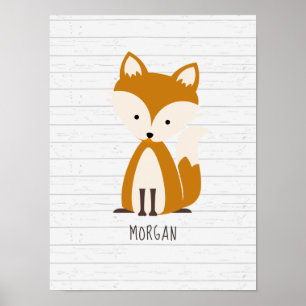 Baby Fox Wood Personalisierte Kinderzimmer Artwork Poster