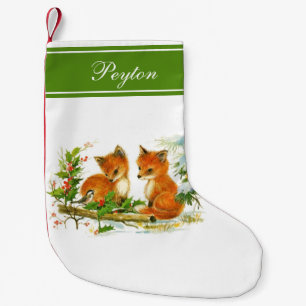 Baby Foxes Stechpalmen-personalisierten Kleiner Weihnachtsstrumpf