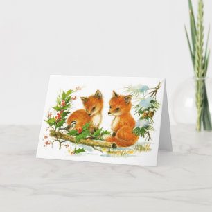 Baby Foxes Stechpalmen-Weihnachtskarte Feiertagskarte