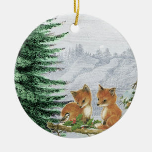 Baby Foxes Weihnachtsbaum-Holz-Verzierung Keramik Ornament