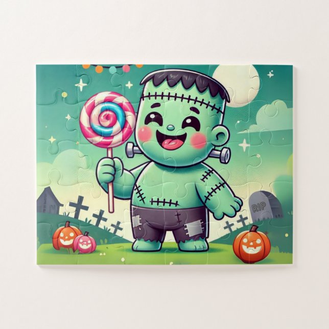 Baby Frankenstein hält einen Lollipop Puzzle (Horizontal)