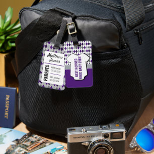 Baby Frog Lila Grau Raute Muster Bag Tag Gepäckanhänger