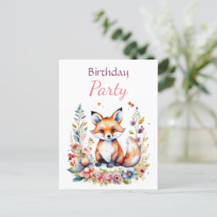 Baby Fuchs auf Blumen Mädchen-Geburtstagsfeier Postkarte