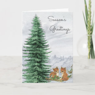 Baby Füchse Weihnachtsbaum Wald Karte
