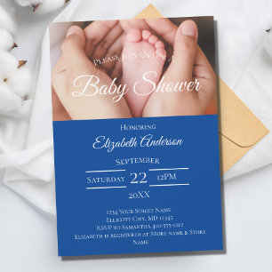 Baby Füße Foto Blau Weiß Junge Babyparty Einladung