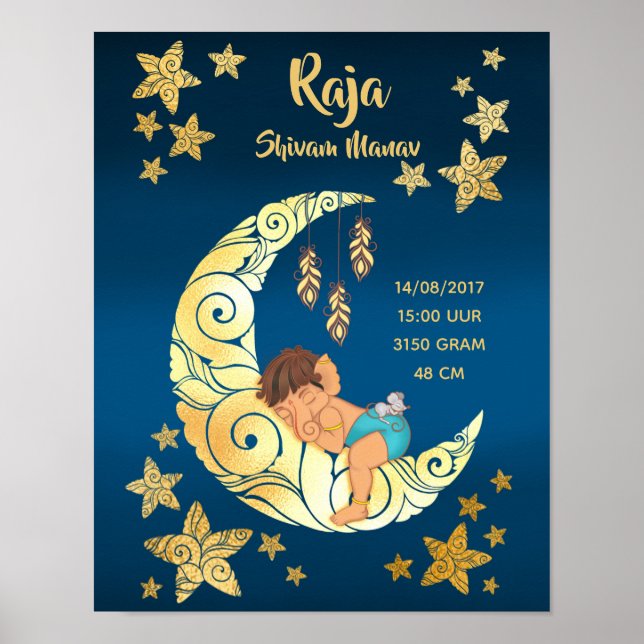 Baby Ganesha mit Mond und Sternen Poster (Vorne)