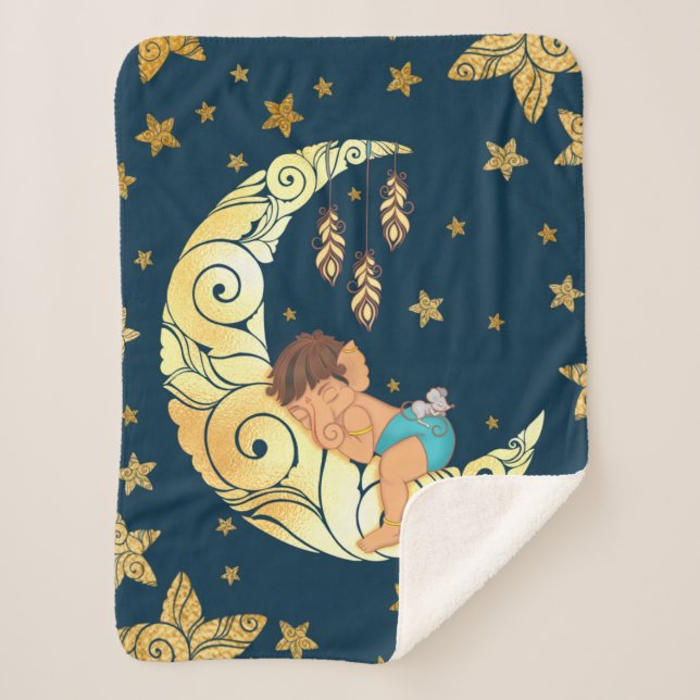 Baby Ganesha mit Mond und Sternen Sherpadecke (Vorderseite)