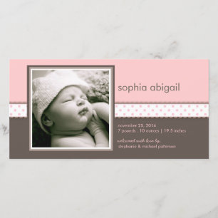 Baby-Geburts-Mitteilung des Rosa- Brown süße Ankündigung