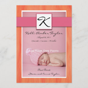 Baby-Geburts-Mitteilungs-Rosa-Orange Ankündigung