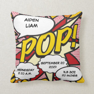 Baby-Geburtsstatistik-Comic-Book-Pop-Art-Andenken Kissen