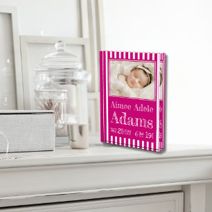 Baby-Geburtsstatistik-Fotoblock   Magenta Streifen Fotoblock