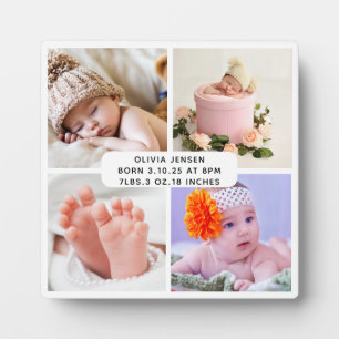 Baby-Geburtsstatistik Vier-Foto-Collage  Fotoplatte