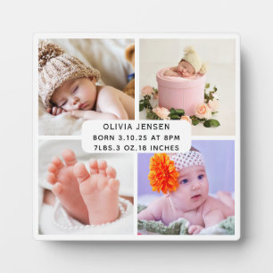 Baby-Geburtsstatistik Vier-Foto-Collage  Fotoplatte